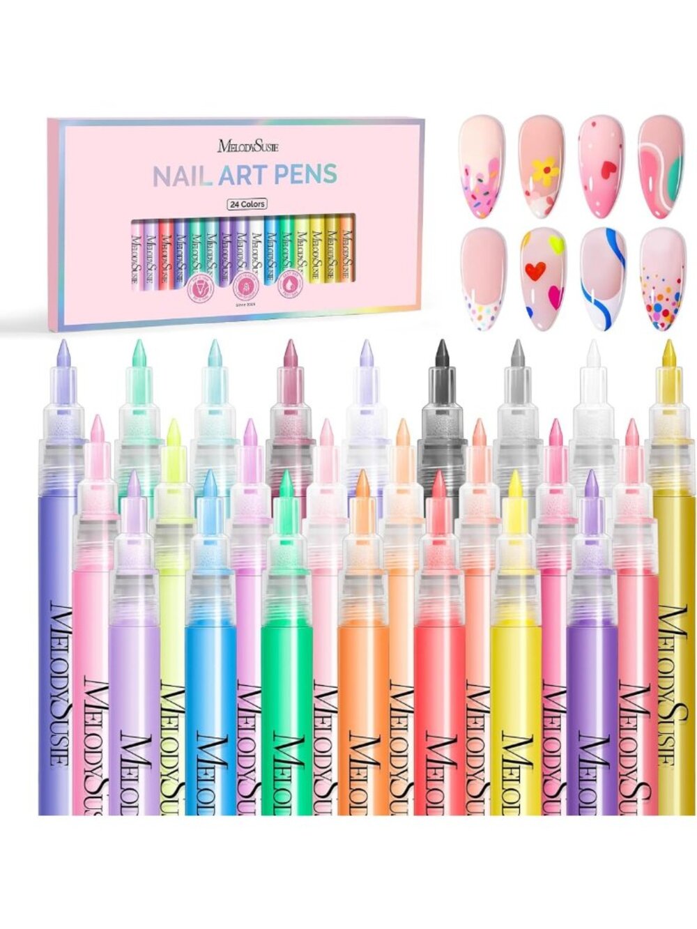 24 Color Nail Art Pens Set - 0.7MM Dotting Tools for DIY Manicure & Nail Design